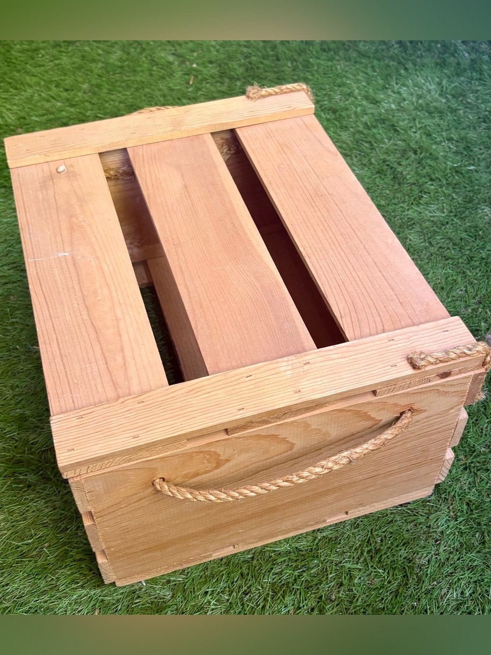 Natural Wood Rope-Handle Storage Crate